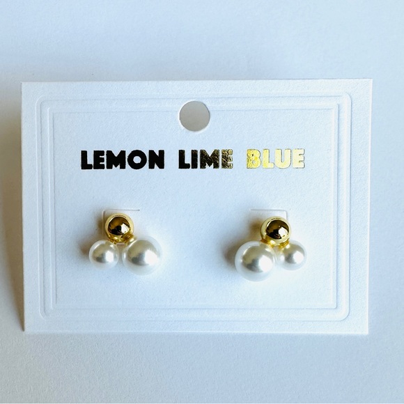 Pearl Gold Ball Cluster Stud Earrings 14K Gold Plated Stainless Steel - Picture 5 of 6